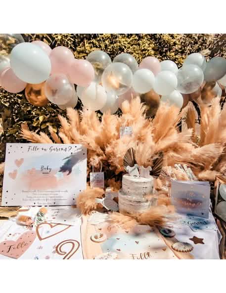 Stvárnenie v sviatočnej výzdobe tabule hry chlapec alebo dievča na gender reveal party