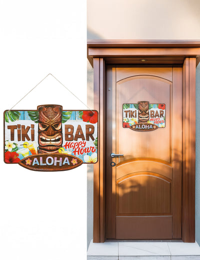 Panneau tiki bar Aloha pour décoration coloré avec masque tiki et fleurs tropicales
