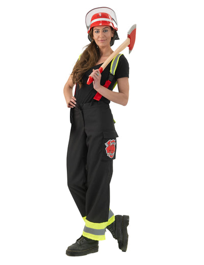 Pantalon de pompier pour femme noir avec bretelles et bandes réfléchissantes