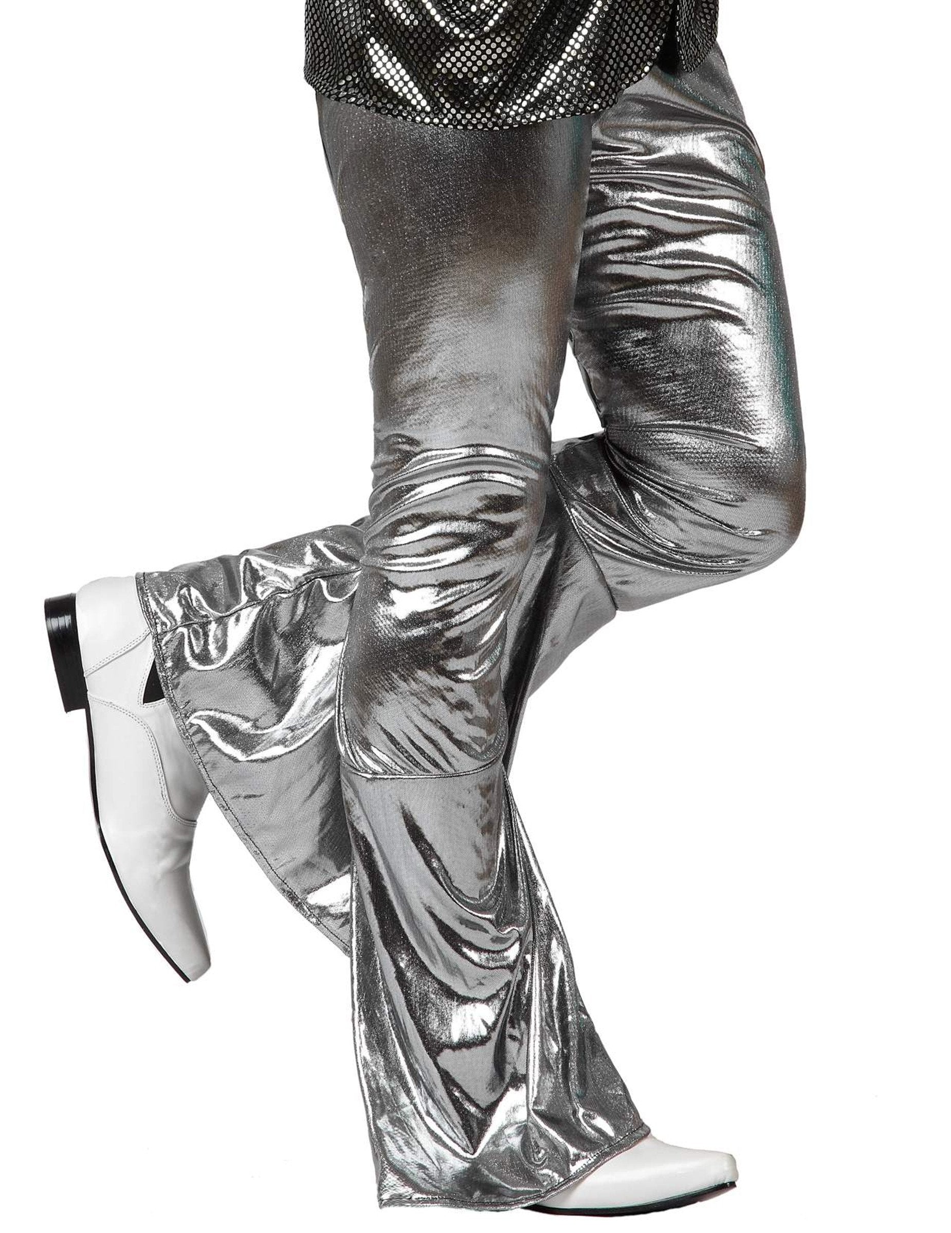 Pantalon disco holographique pour homme argent