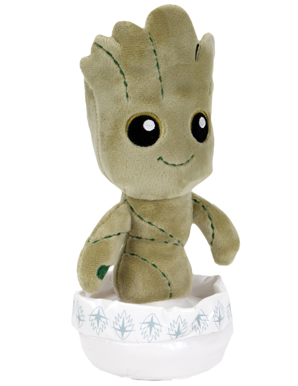 Peluche Baby Groot pour enfant marron et verte dans son pot blanc