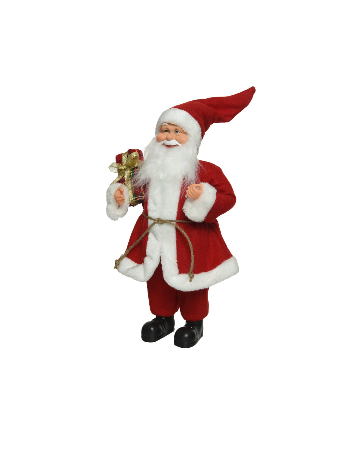 Décoration Père Noël traditionnelle rouge et blanche avec un cadeau