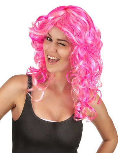 Perruque bouclée pour femme rose
