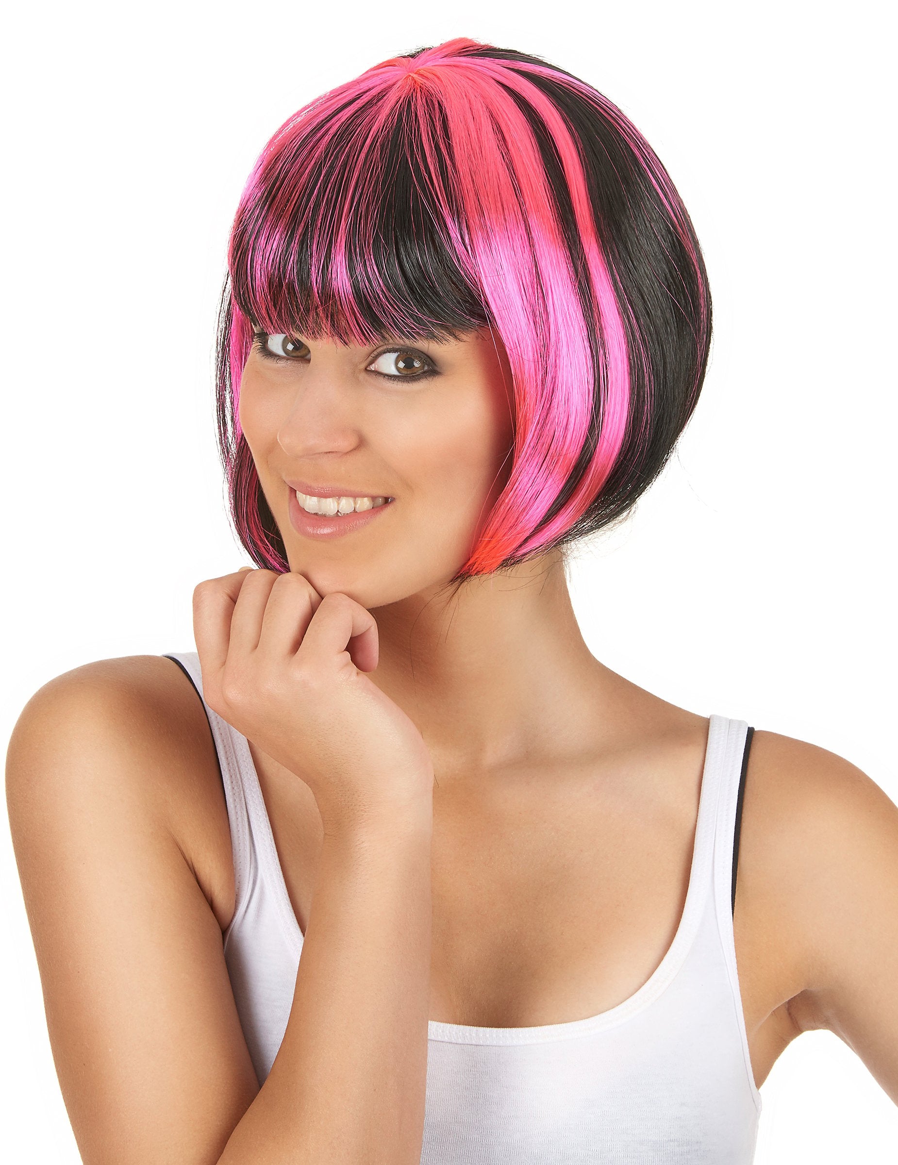 Perruque carré court mêlée pour femme noir et rose