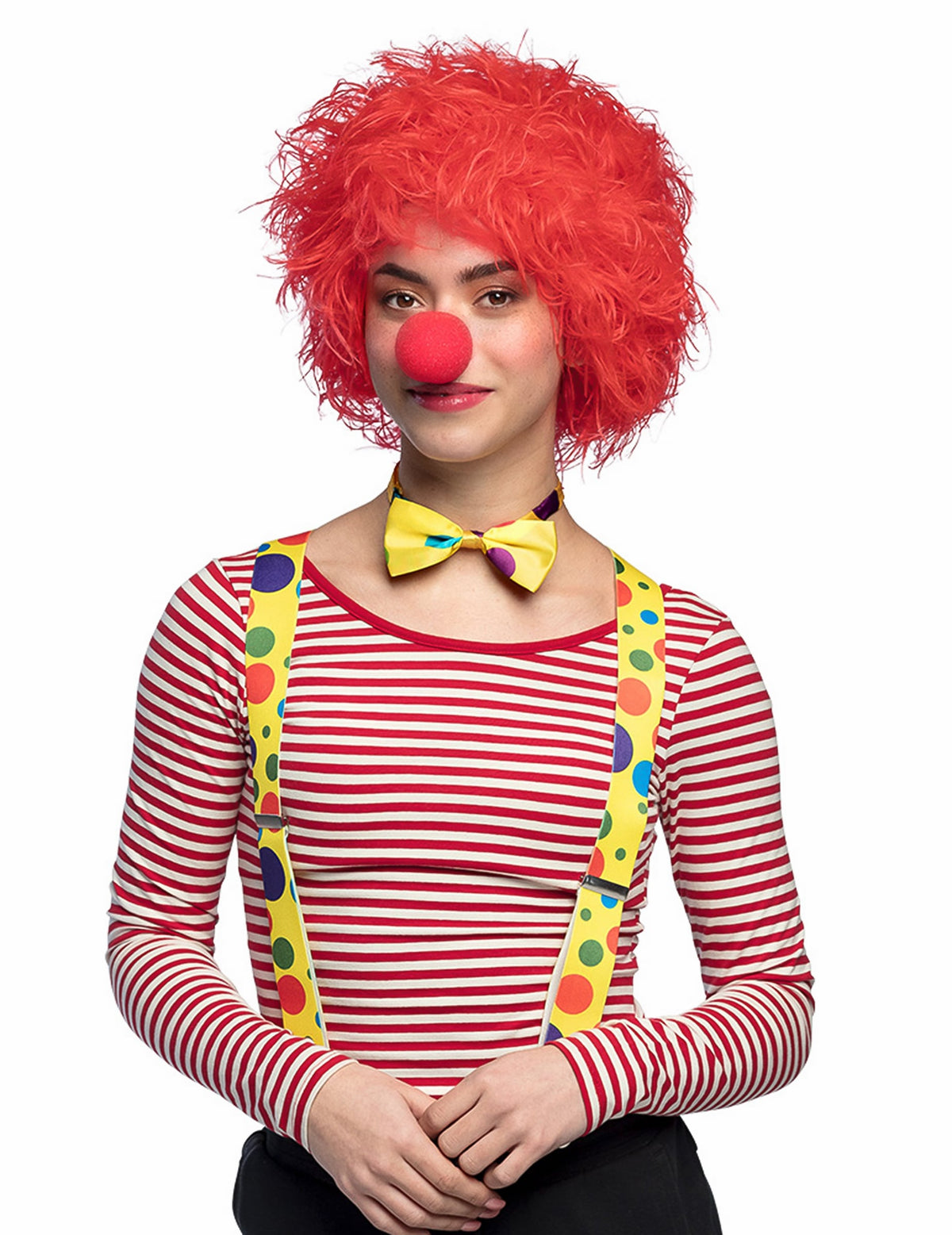 Vue de face de la perruque clown pour femme