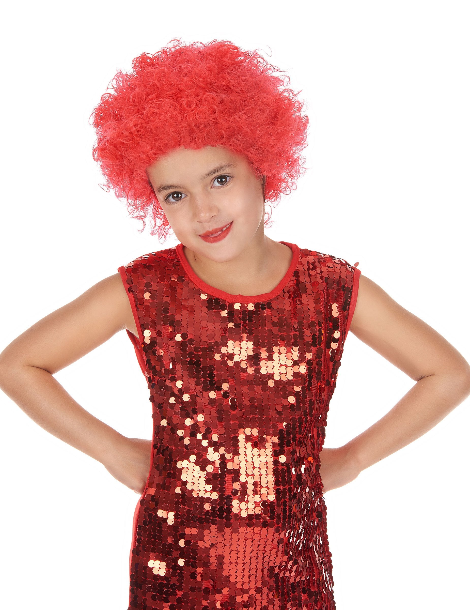Perruque disco pour enfant rouge frisée et volumineuse