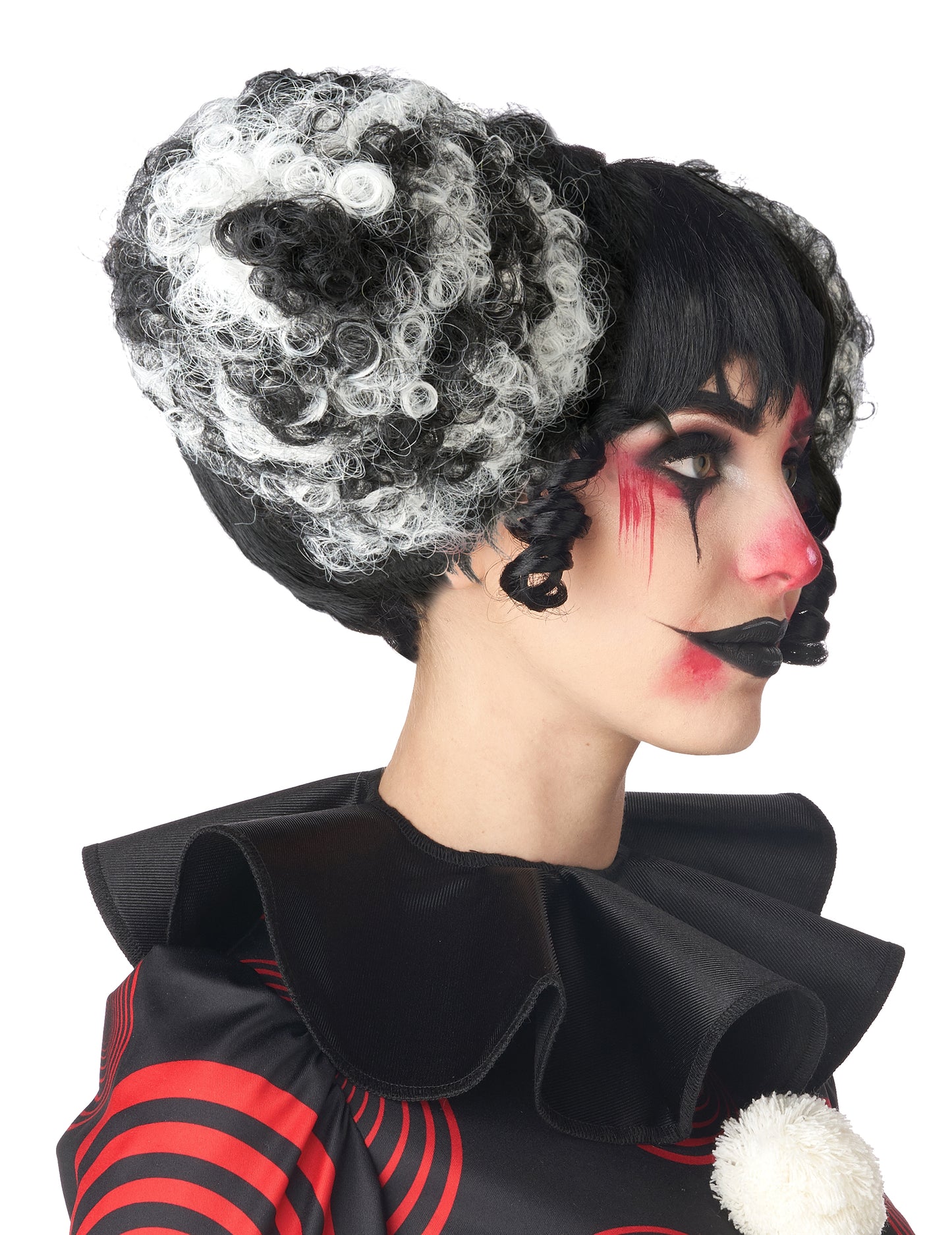 Vue de profil de la perruque de clown maléfique