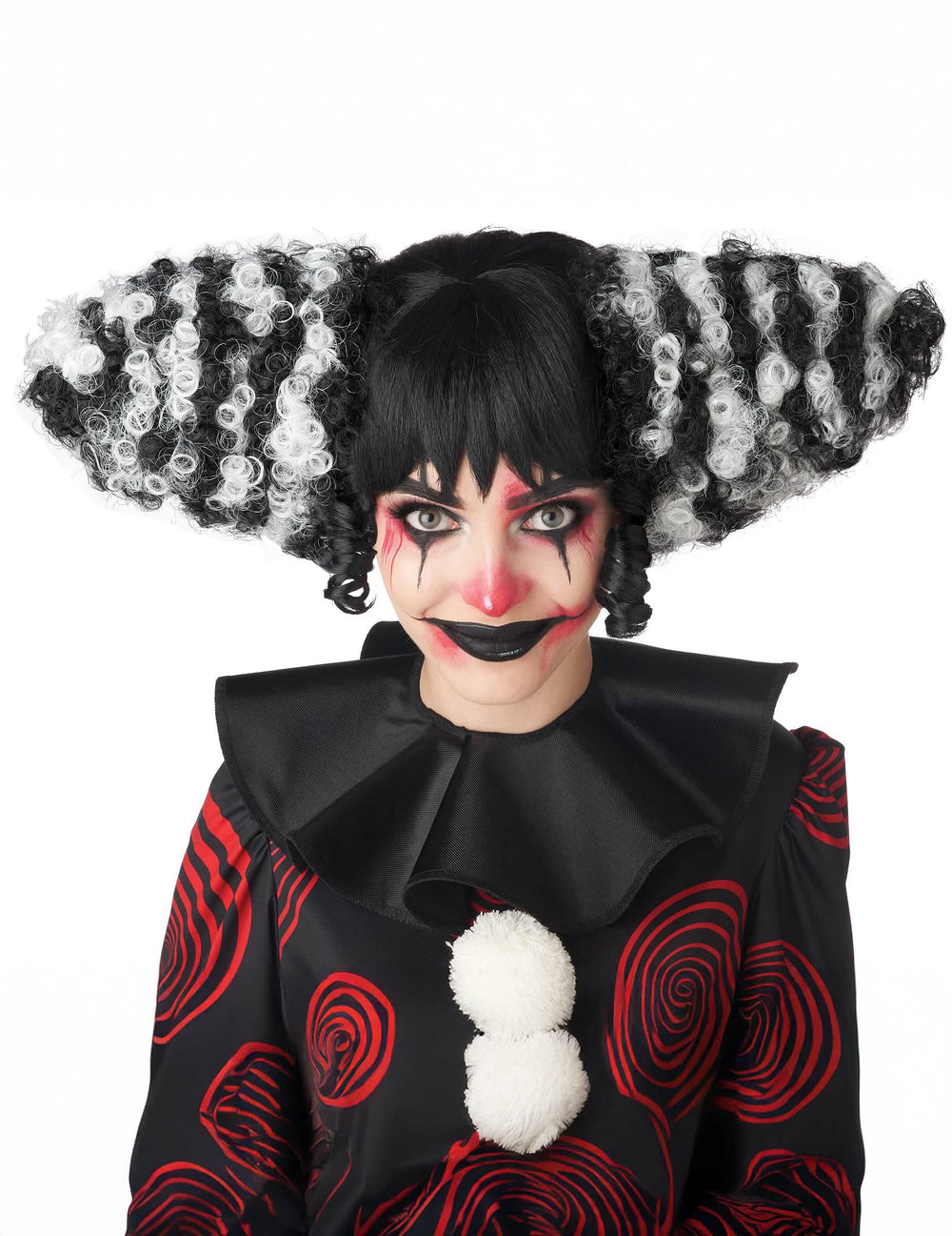 Perruque de clown maléfique pour adulte noire et blanche luxe