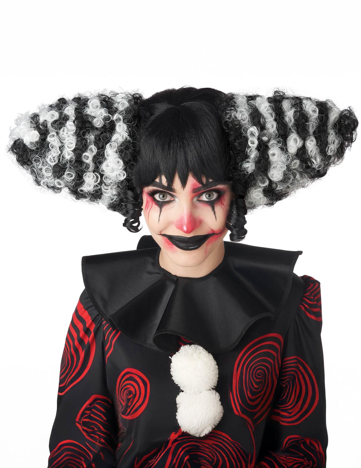 Perruque de clown maléfique pour adulte noire et blanche luxe