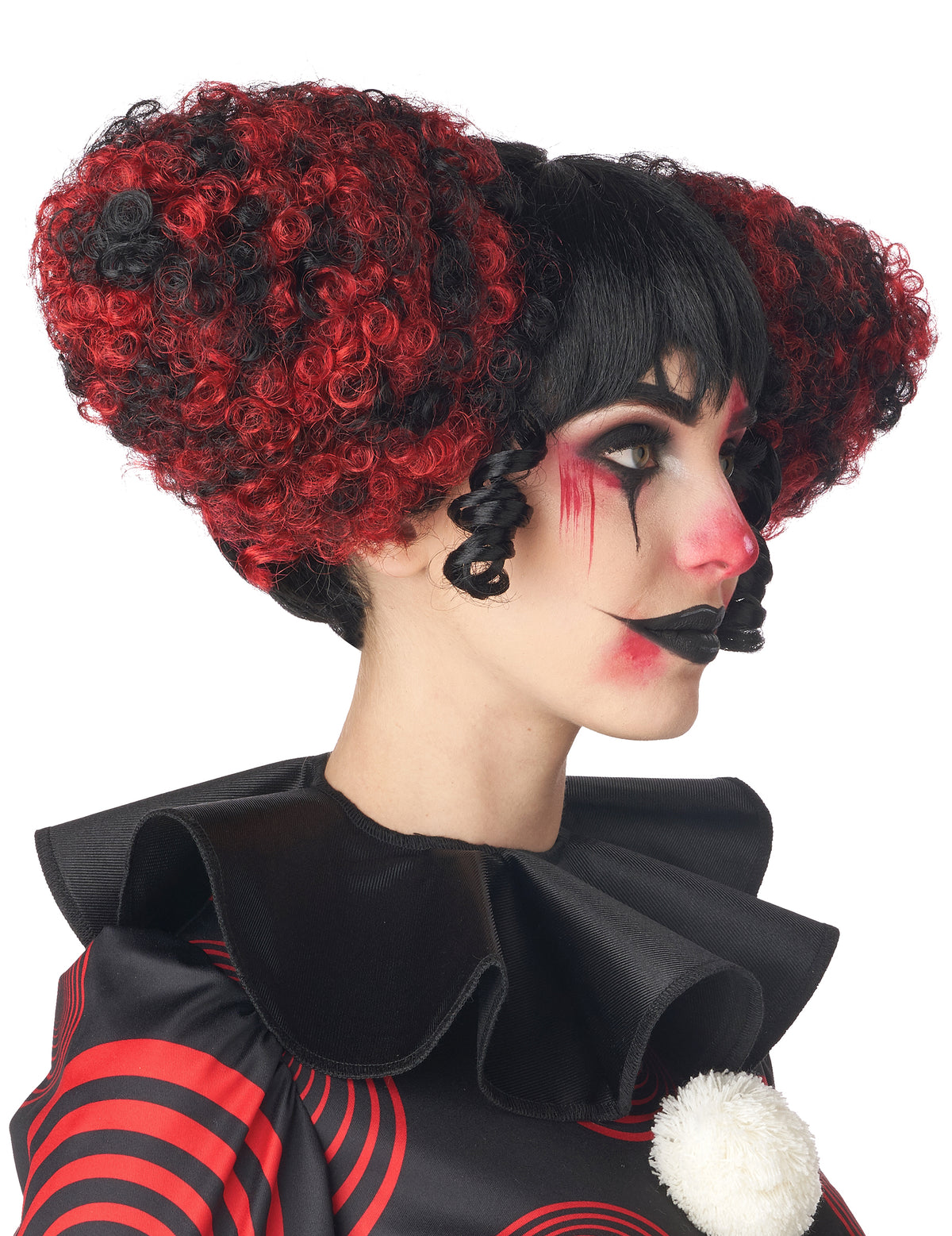 Vue de profil de la perruque de clown maléfique