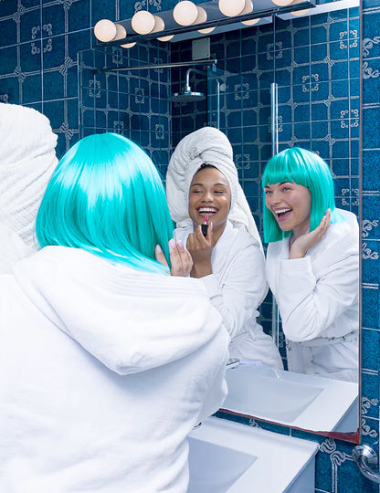 Luxusná nositeľná štvorcová parochňa tyrkysovo modrá pre ženy