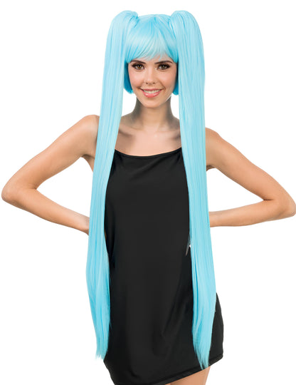 Luxusná cosplay parochňa s dlhými modrými copmi pre dospelých 