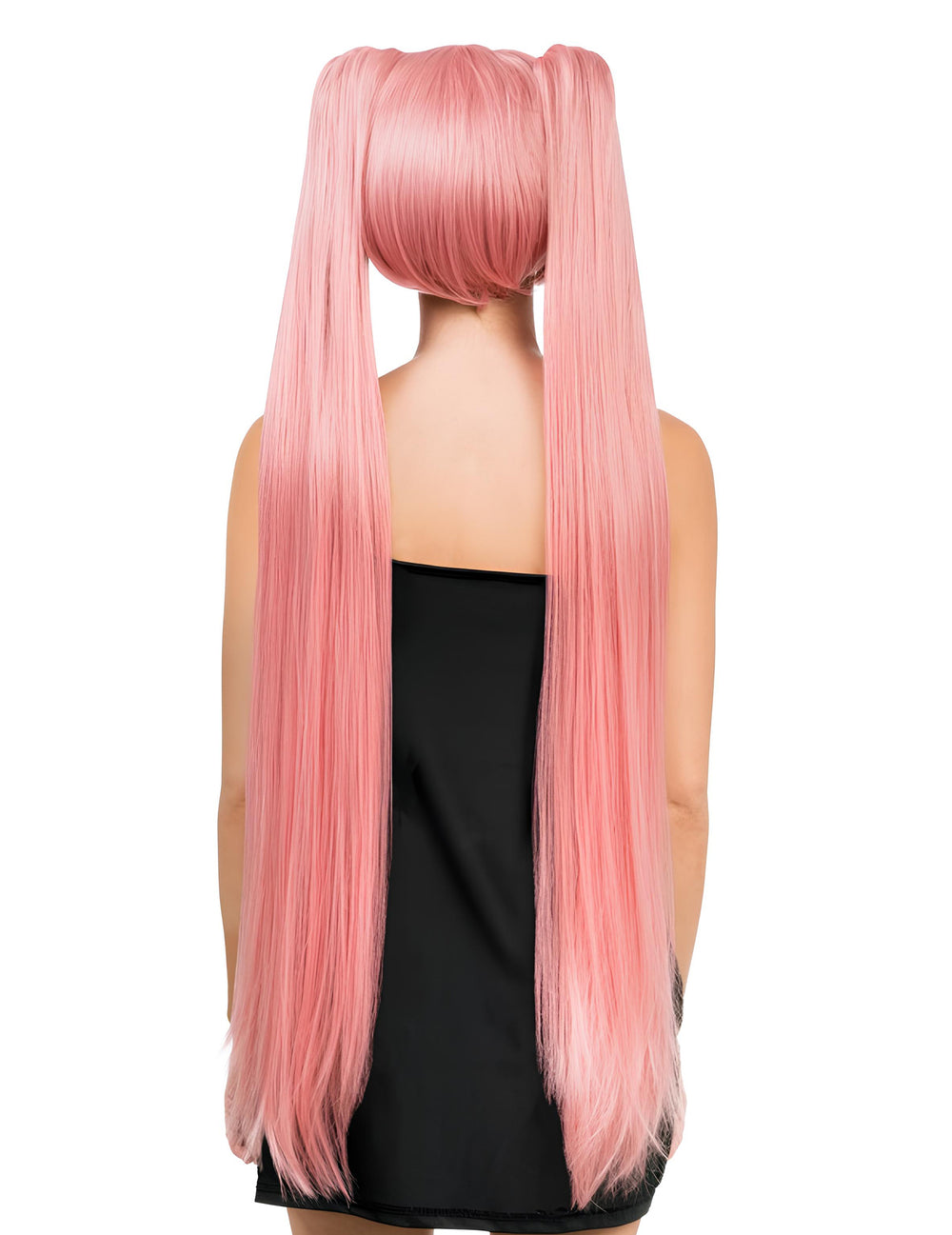 Vue de dos de la perruque cosplay luxe longues couettes