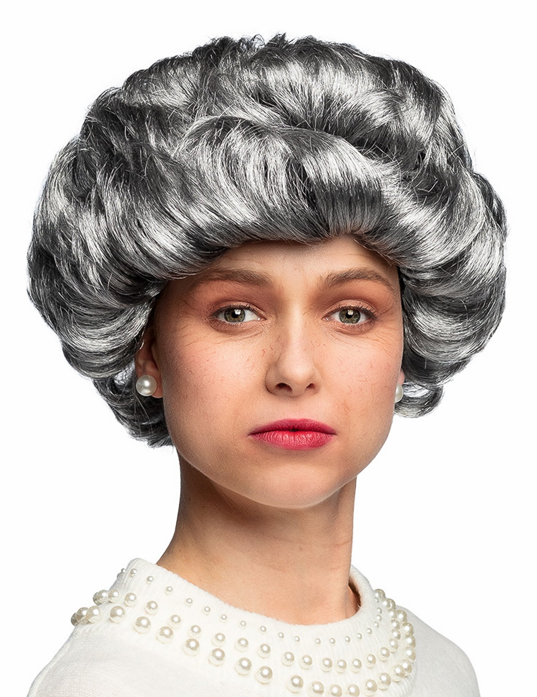 Krátka parochňa pre dospelých v sivej farbe s objemom