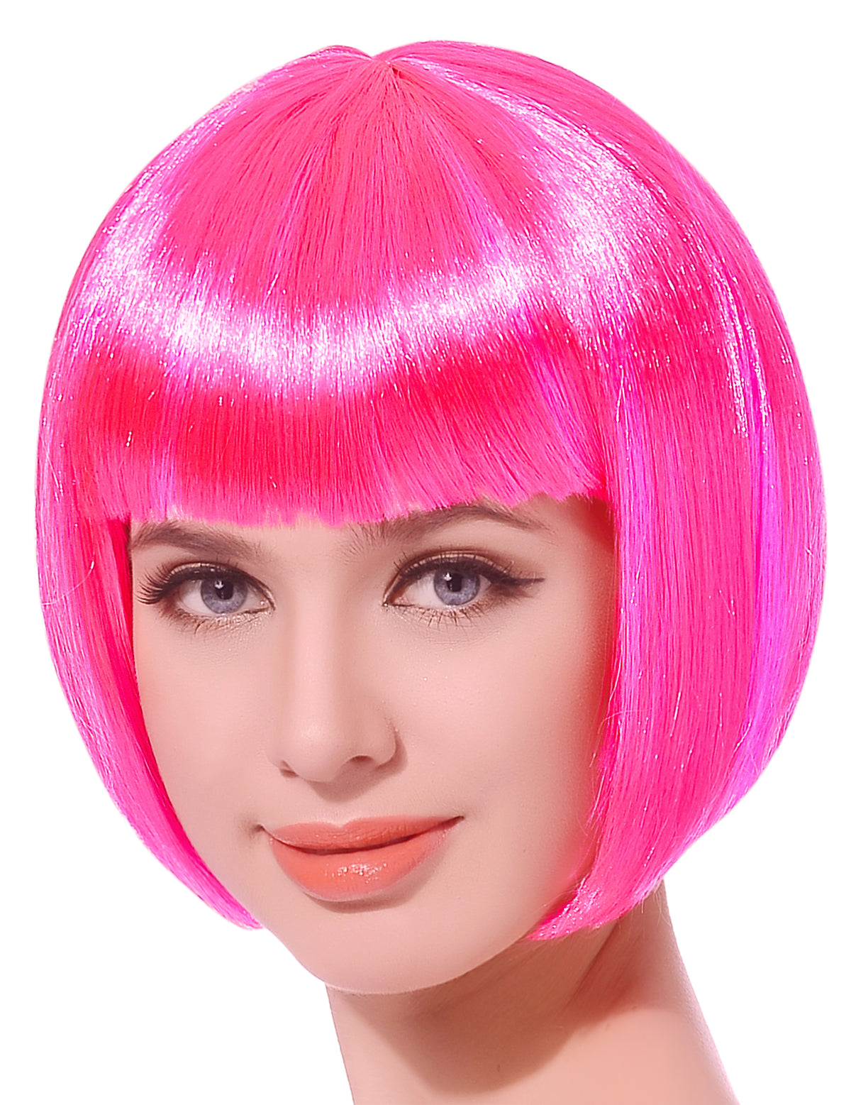 Perruque courte pour femme rose fluo coupe au carré