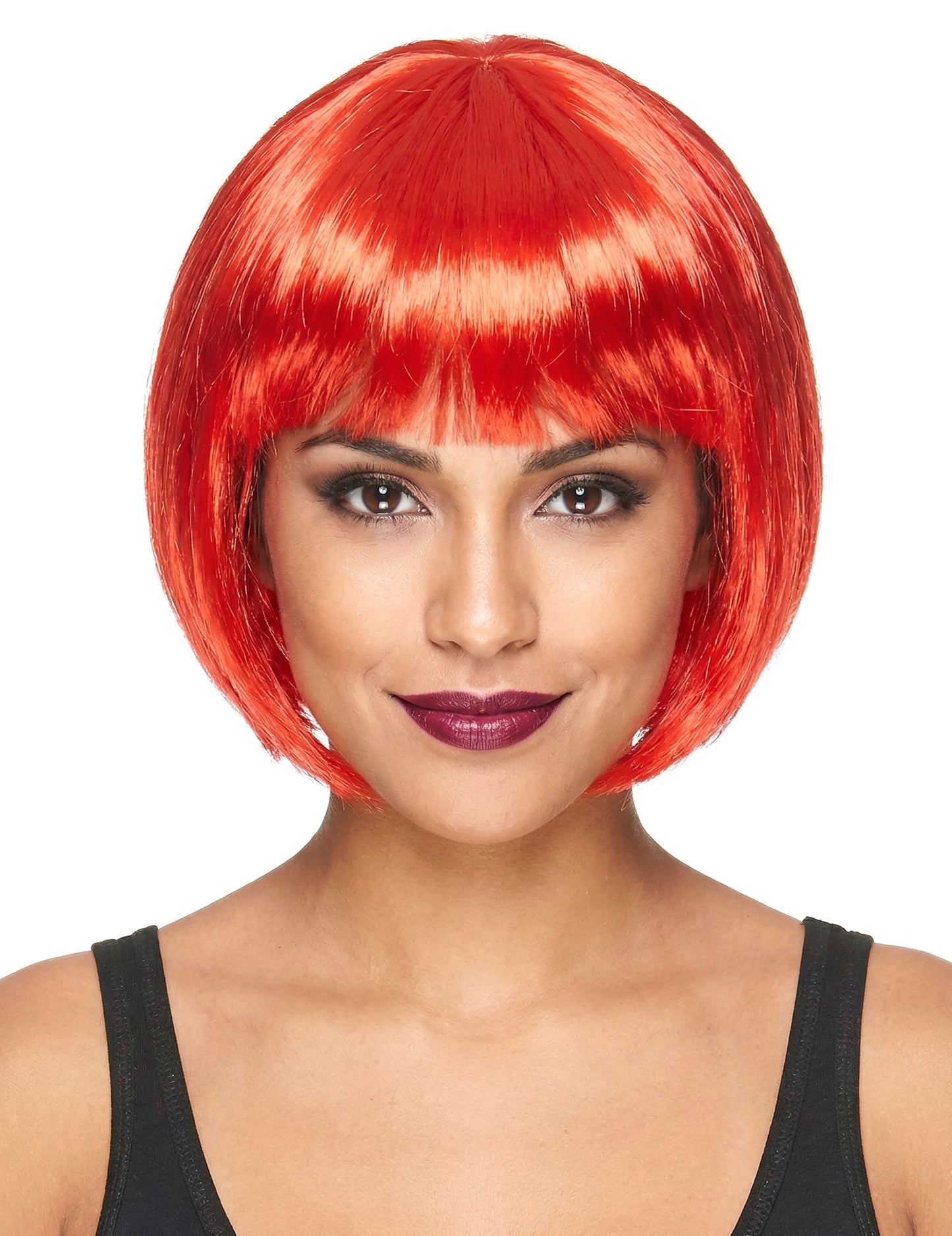 Perruque courte rouge pour femme avec frange
