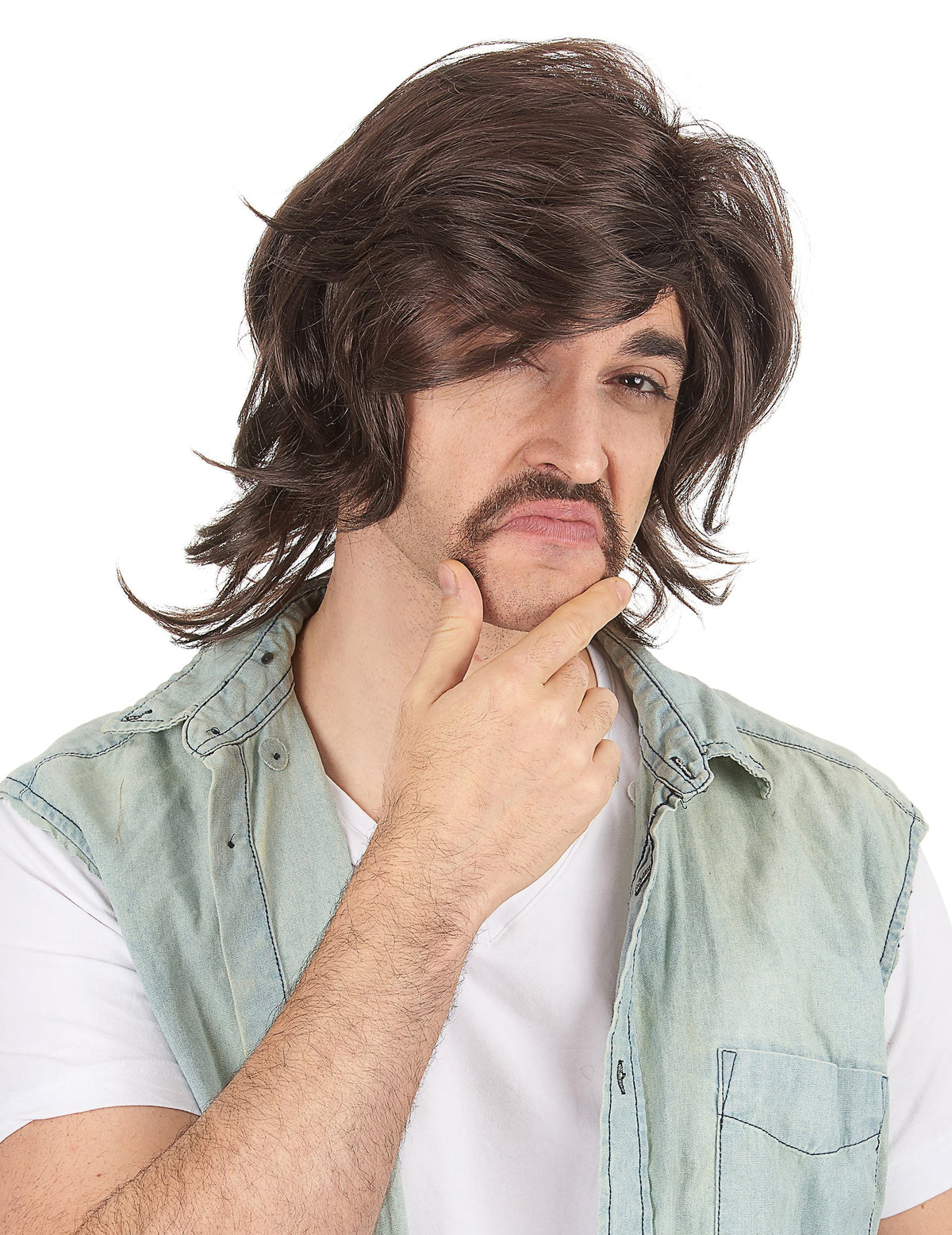 Perruque dragueur années 70's pour homme châtain foncé