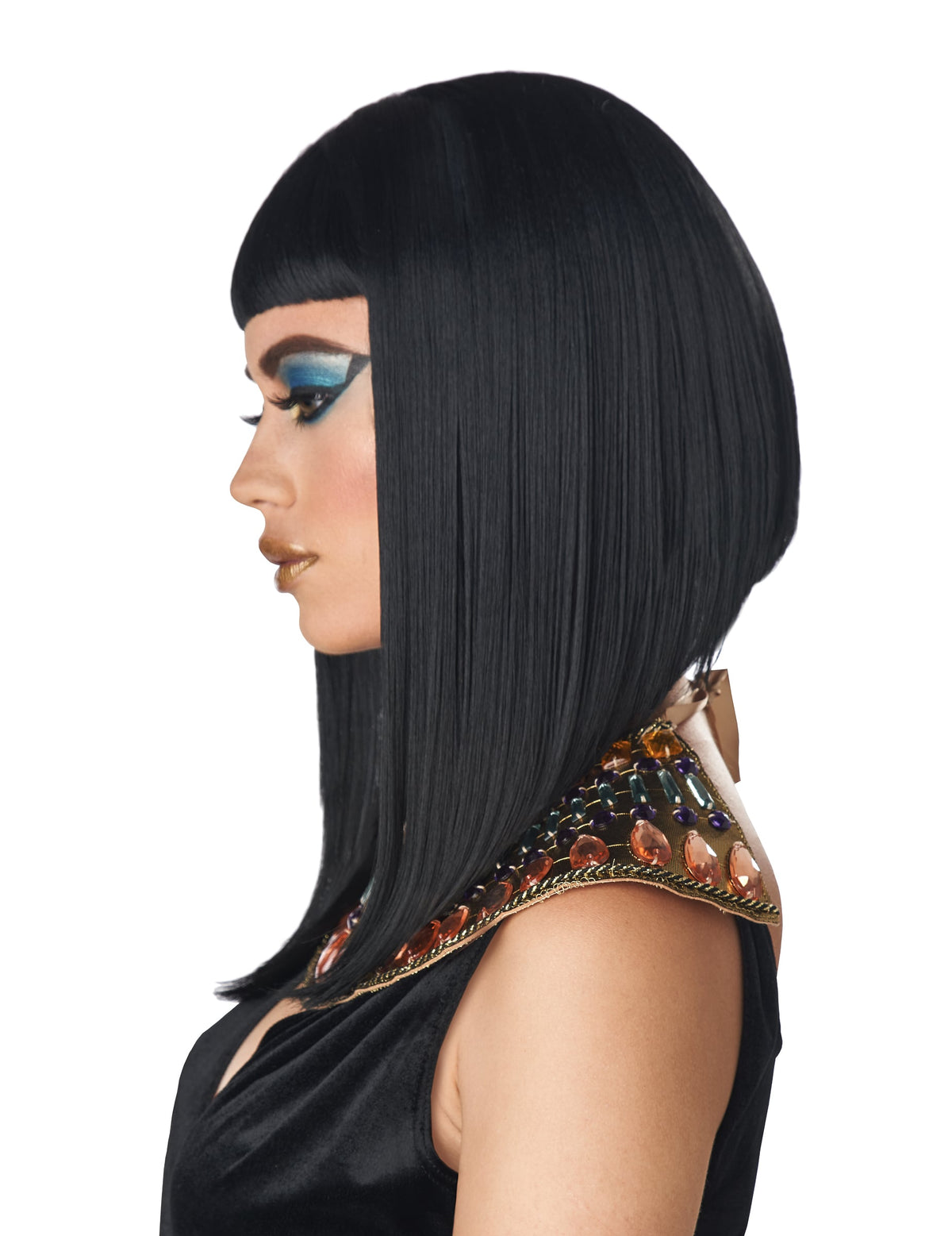 Vue de profil de la perruque égyptienne pour femme