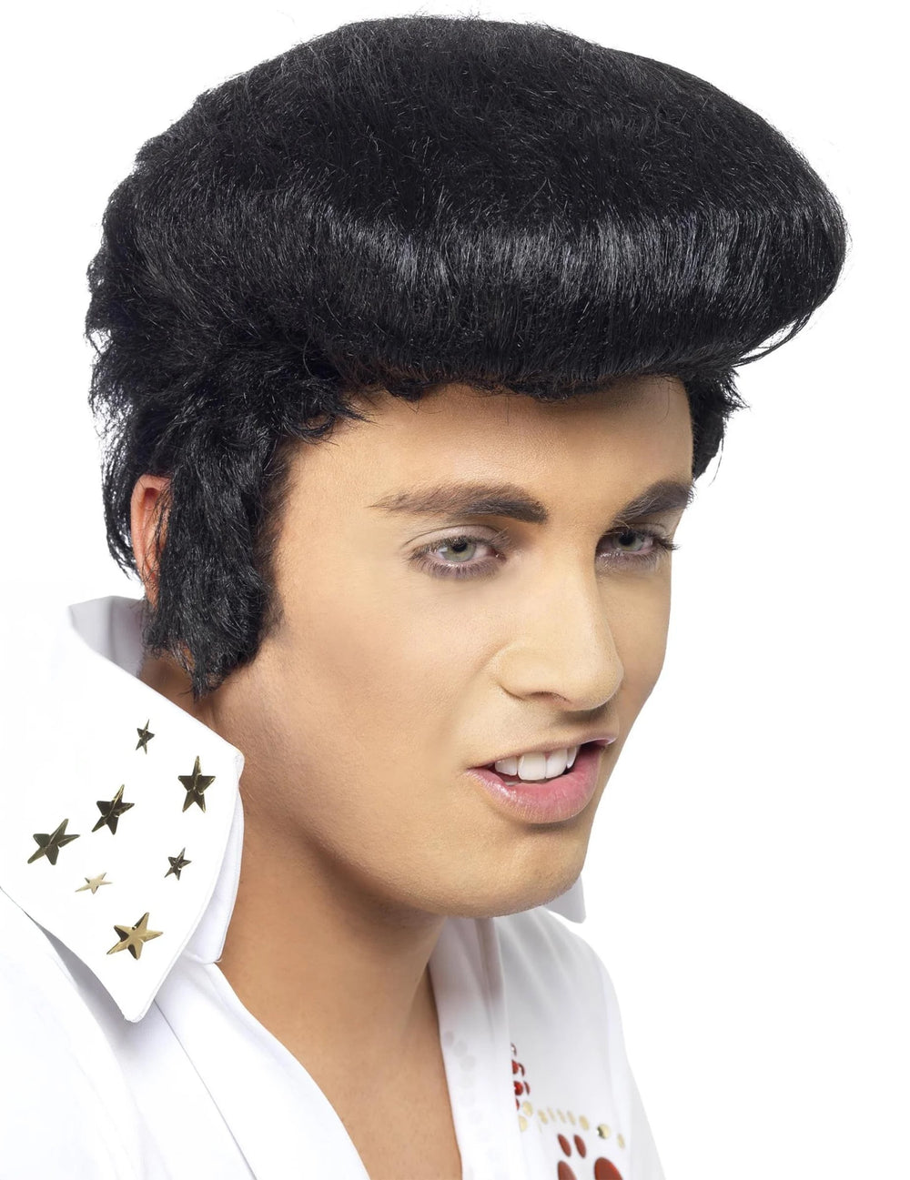 Perruque Elvis pour adulte noire avec banane et rouflaquettes