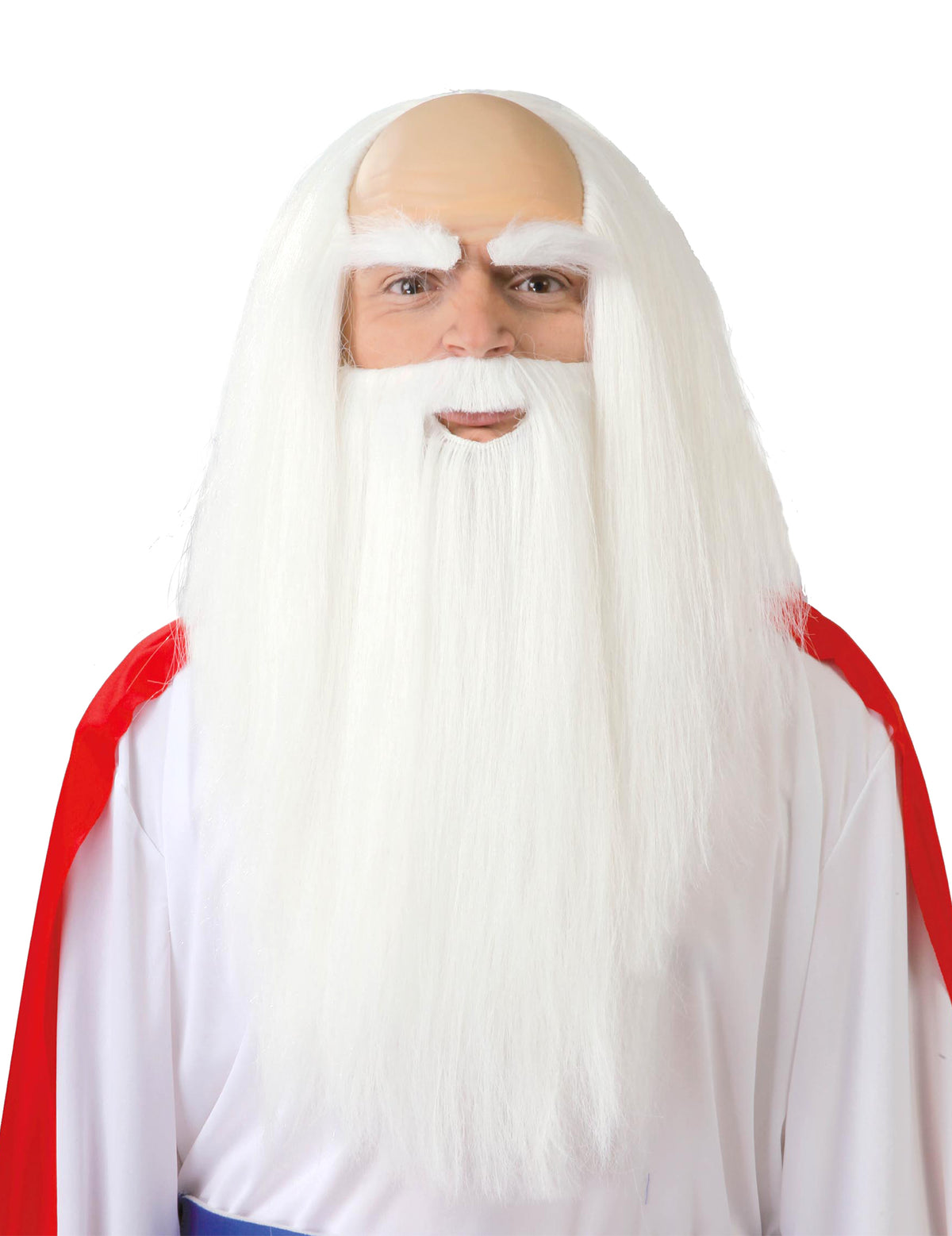 Perruque et barbe de druide gaulois pour adulte blanche avec crâne chauve et sourcils