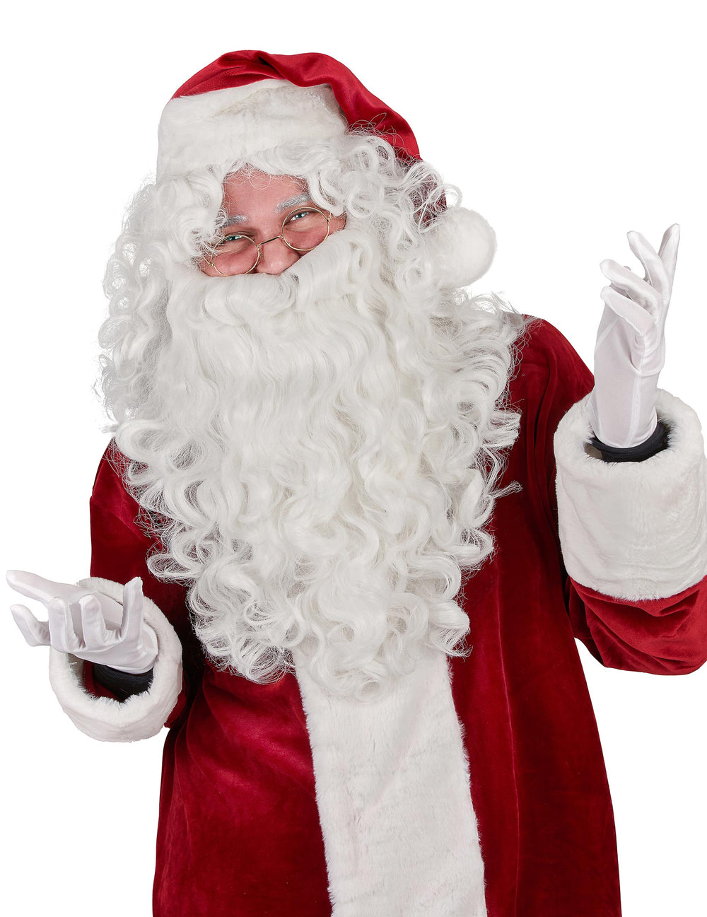 Perruque et barbe Père Noël pour adulte blanche bouclée