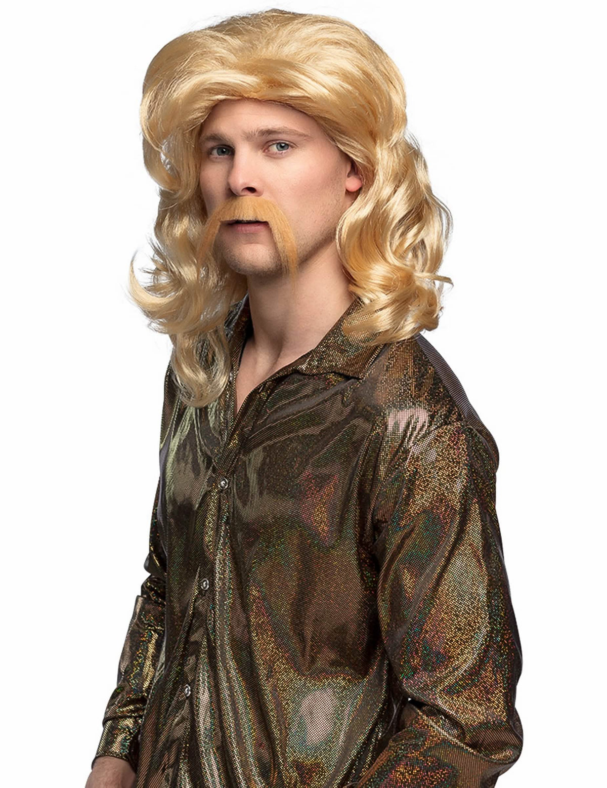 Disco parochňa a fúzy pre muž blondínky a objemné