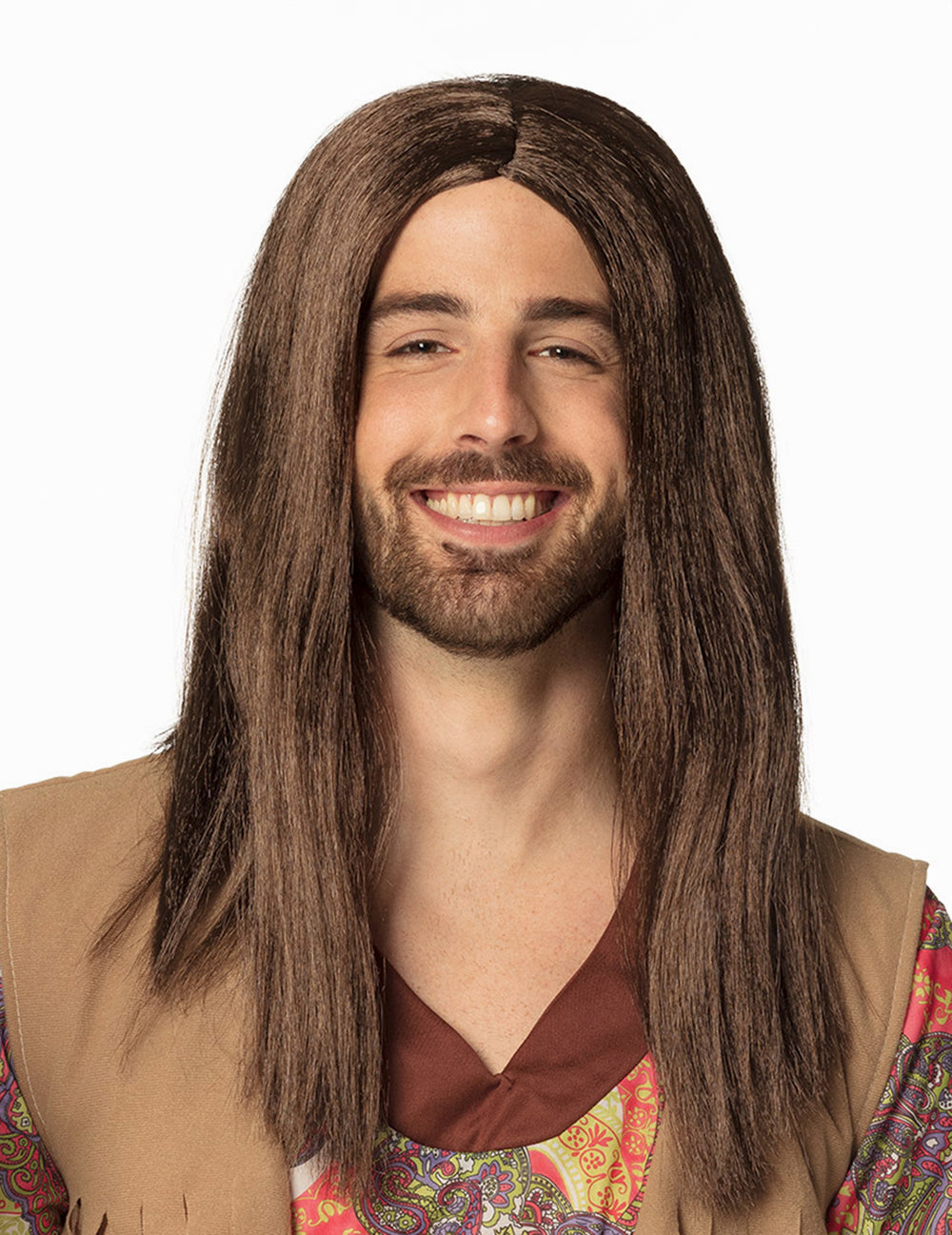 Perruque hippie pour adulte marron aux cheveux longs
