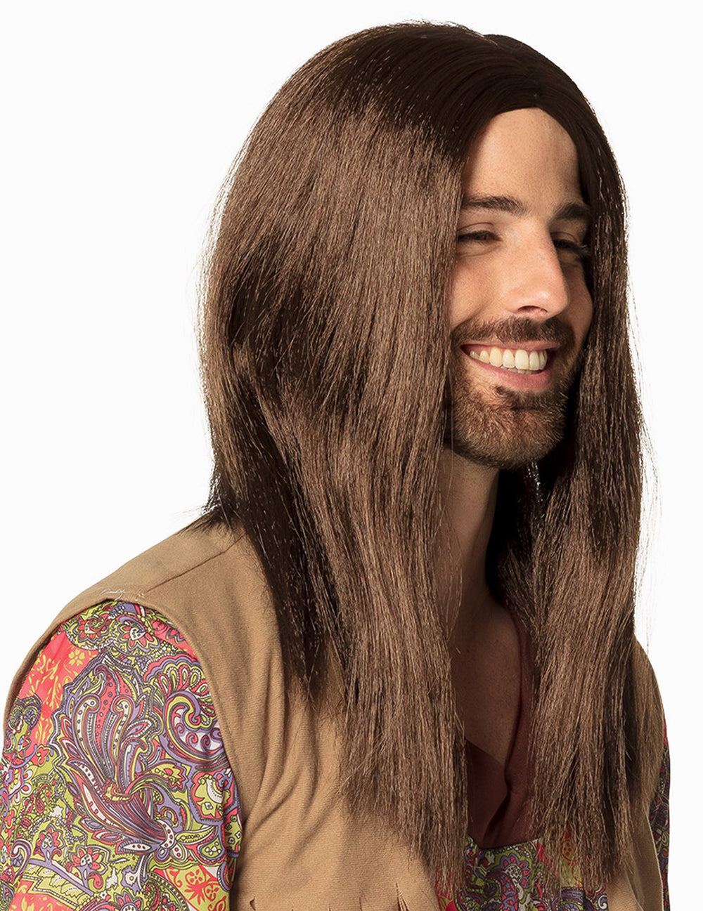 Vue de profil de la perruque hippie pour adulte