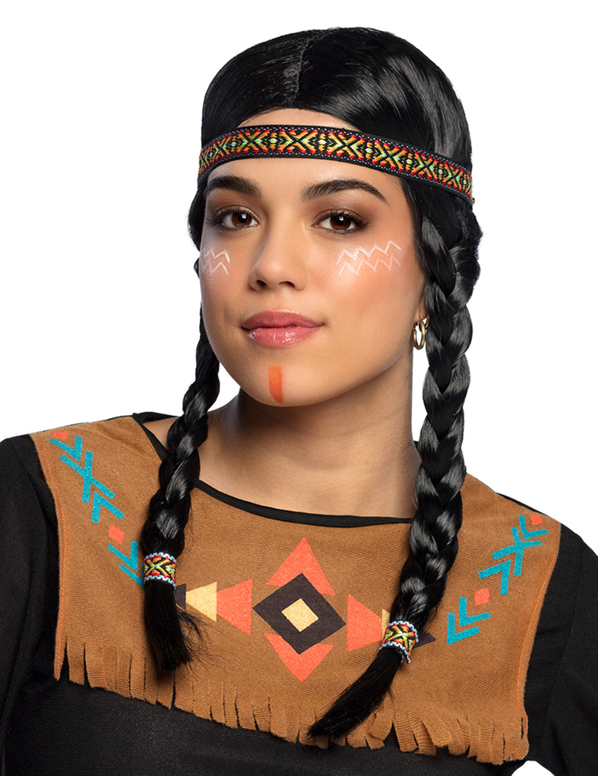 Perruque indienne tressée pour femme noire avec bandeau coloré