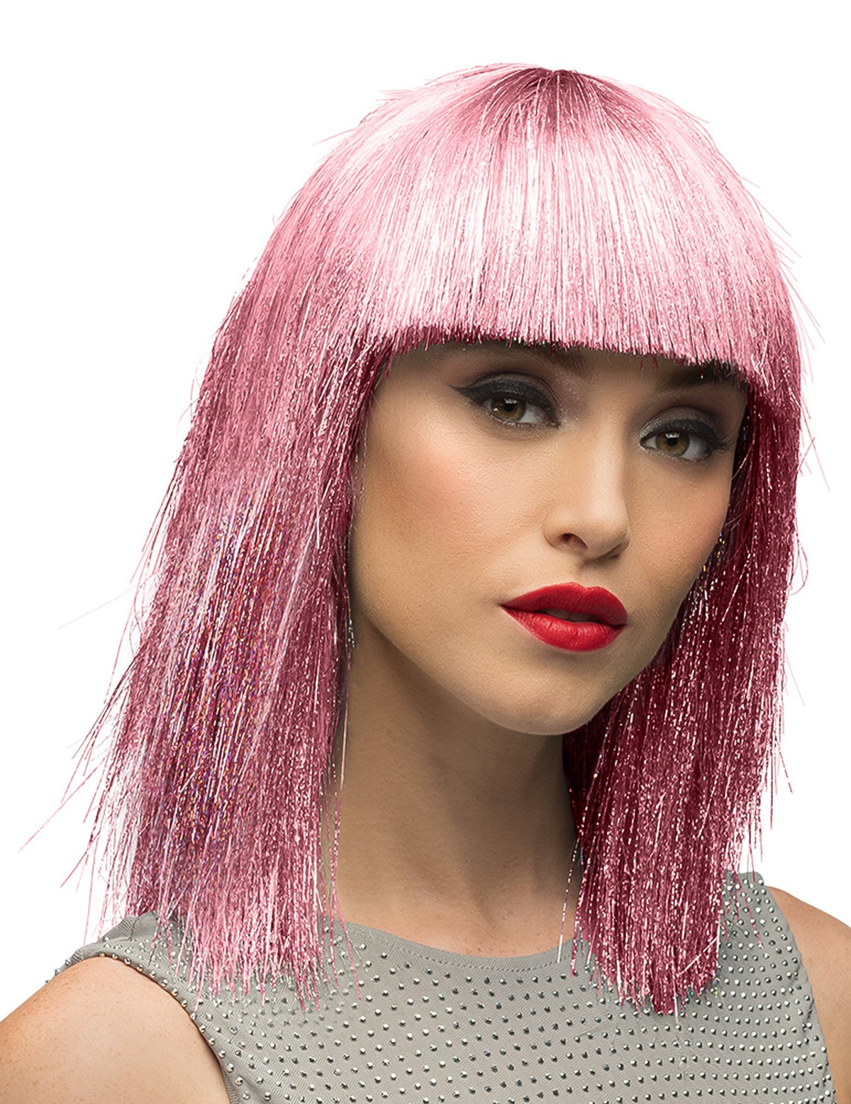 Perruque irisée pour femme rose