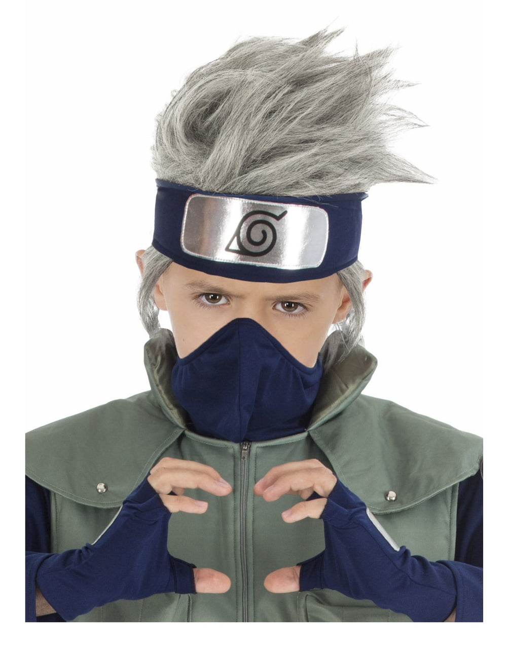 Perruque Kakashi pour enfant grise avec bandeau et masque