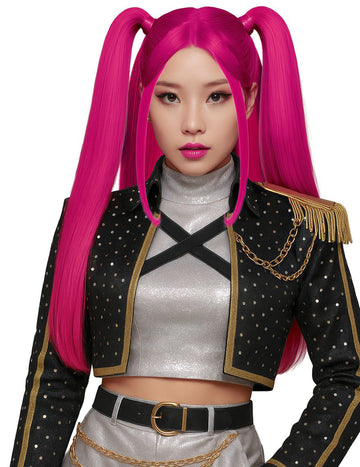 Parochňa Kpop s ružovými copíkmi pre dospelých 