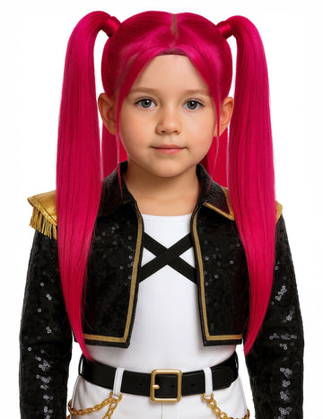 Ružová parochňa Kpop s copíkmi pre deti 