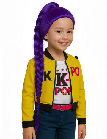 Fialová vrkočová parochňa Kpop pre deti 