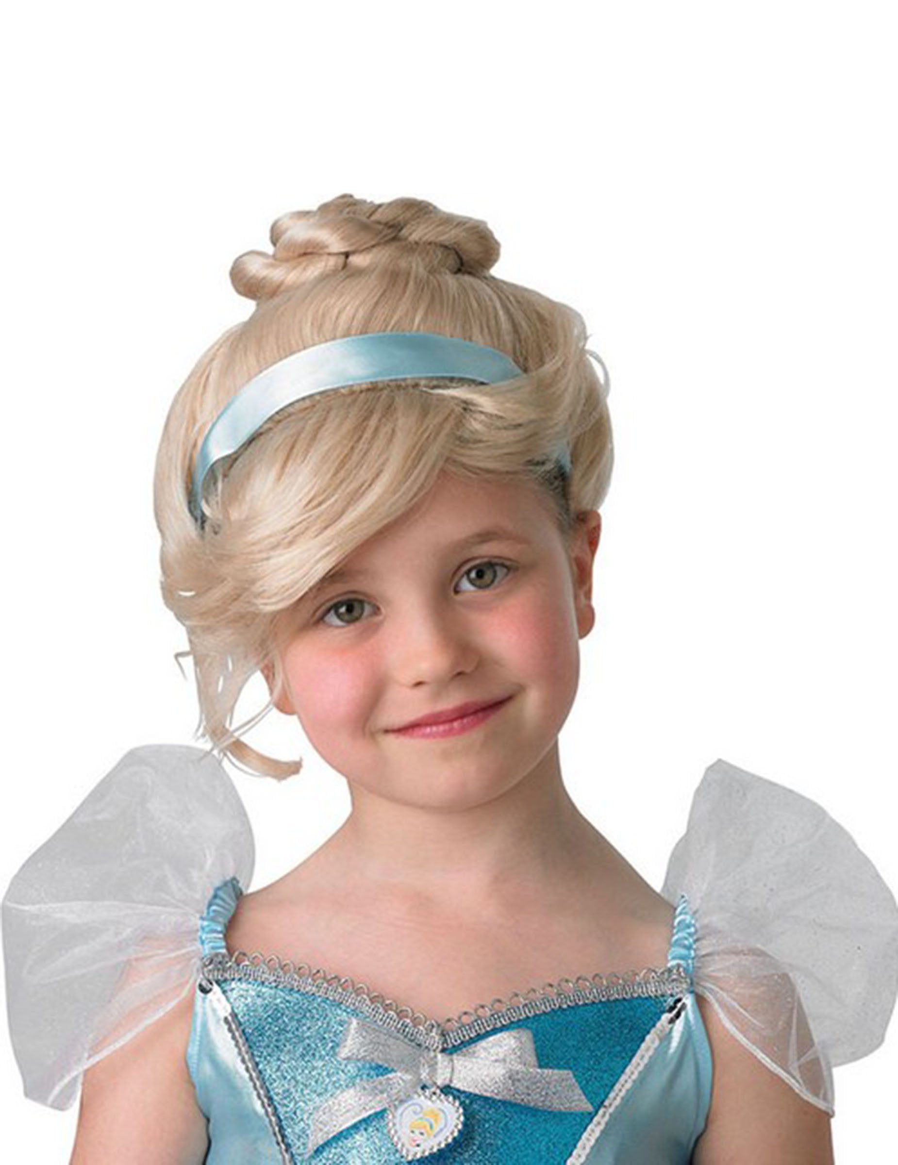Luxusná parochňa Popoluška pre blond dieťa s drdolom a modrou stuhou