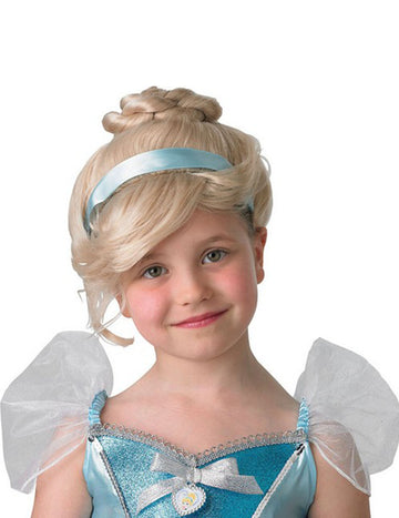 Luxusná parochňa Popoluška pre blond dieťa s drdolom a modrou stuhou