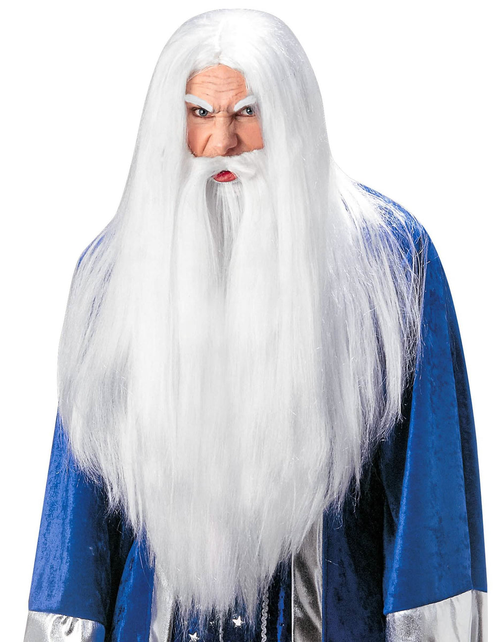 Dlhá biela parochňa s bradou pre dospelého kúzelníci