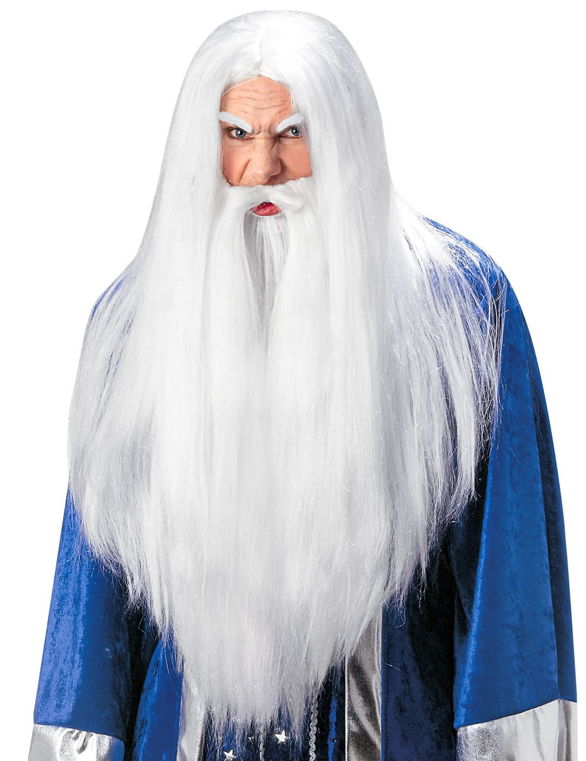 Dlhá biela parochňa s bradou pre dospelého kúzelníci