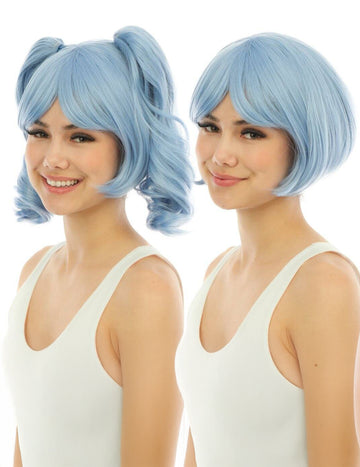 Manga parochňa s luxusnými pastelovými modrými odnímateľnými pigtailmi