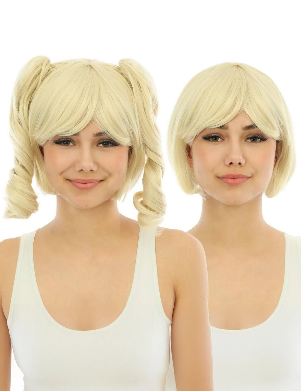 Perruque manga pour femme blonde avec couettes détachables