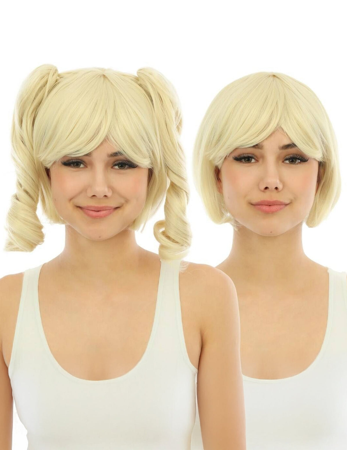 Perruque manga pour femme blonde avec couettes détachables