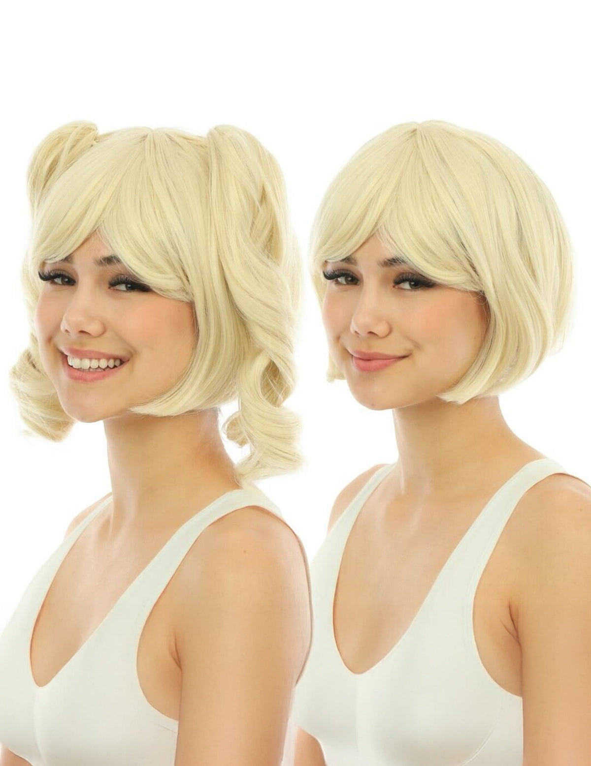 Détail des couettes détachables de la perruque manga pour femme blonde