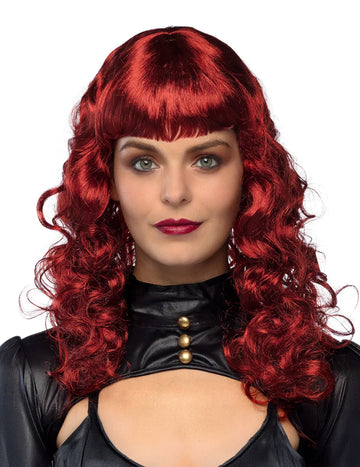 Vlnitá parochňa s tmavočervenou ofinou pre dospelých 