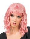 Perruque ondulée pour adulte rose pastel avec frange