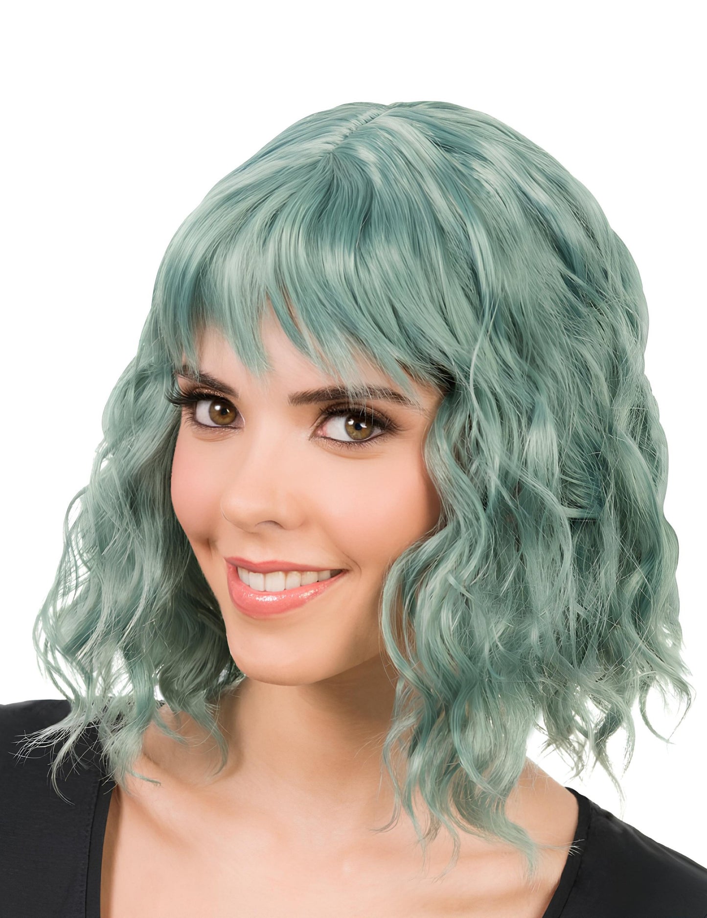 Zelená vlnitá parochňa pre ženy 