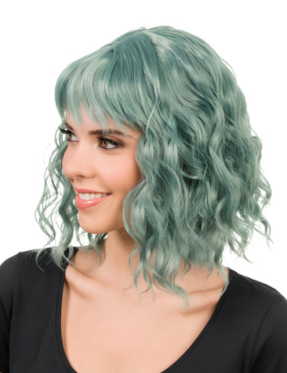 Zelená vlnitá parochňa pre ženy 