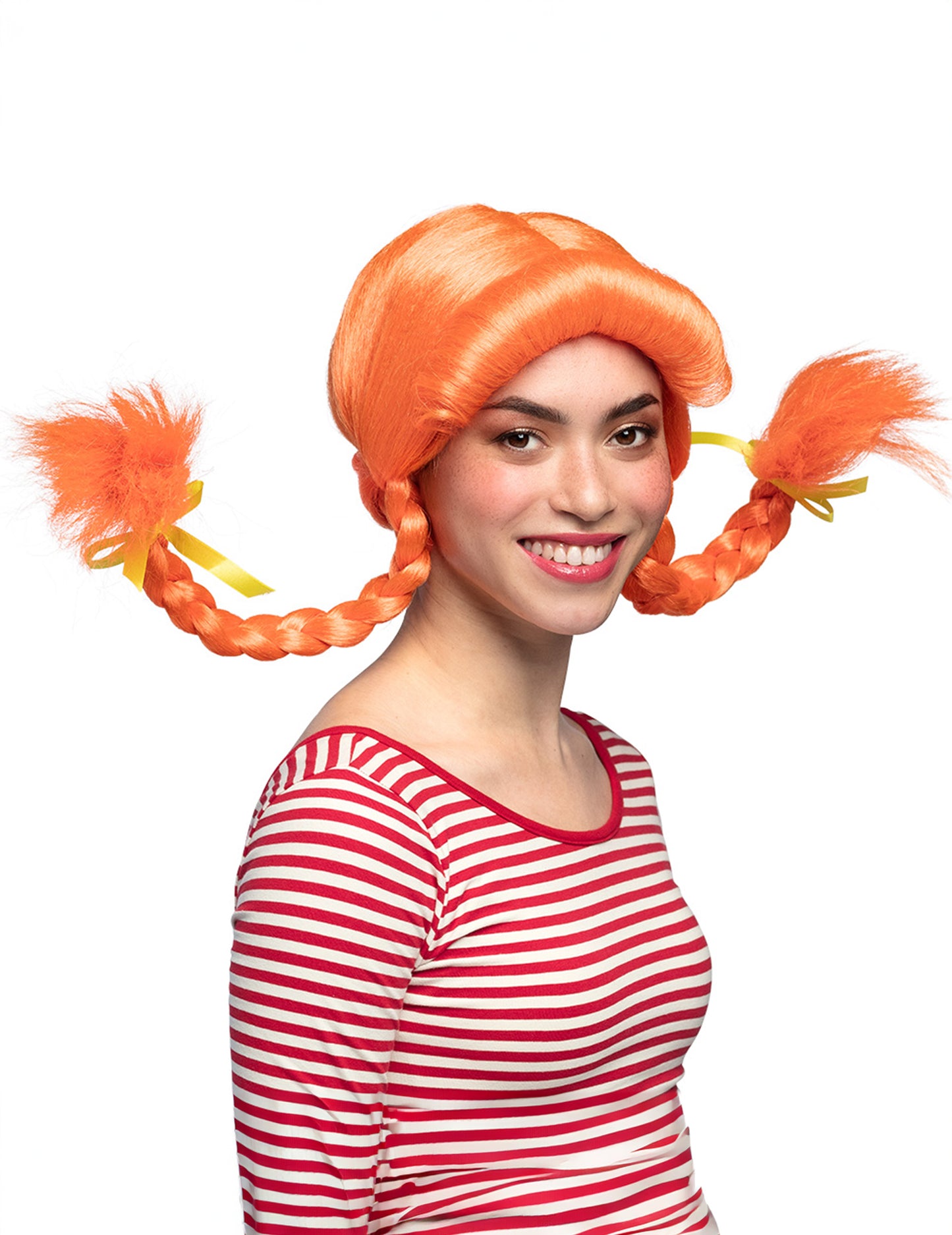 Oranžová parochňa pre ženy s pevným vrkočom a žltými uzlami