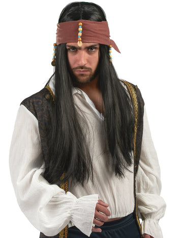 Pirátska čierna parochňa pre dospelých