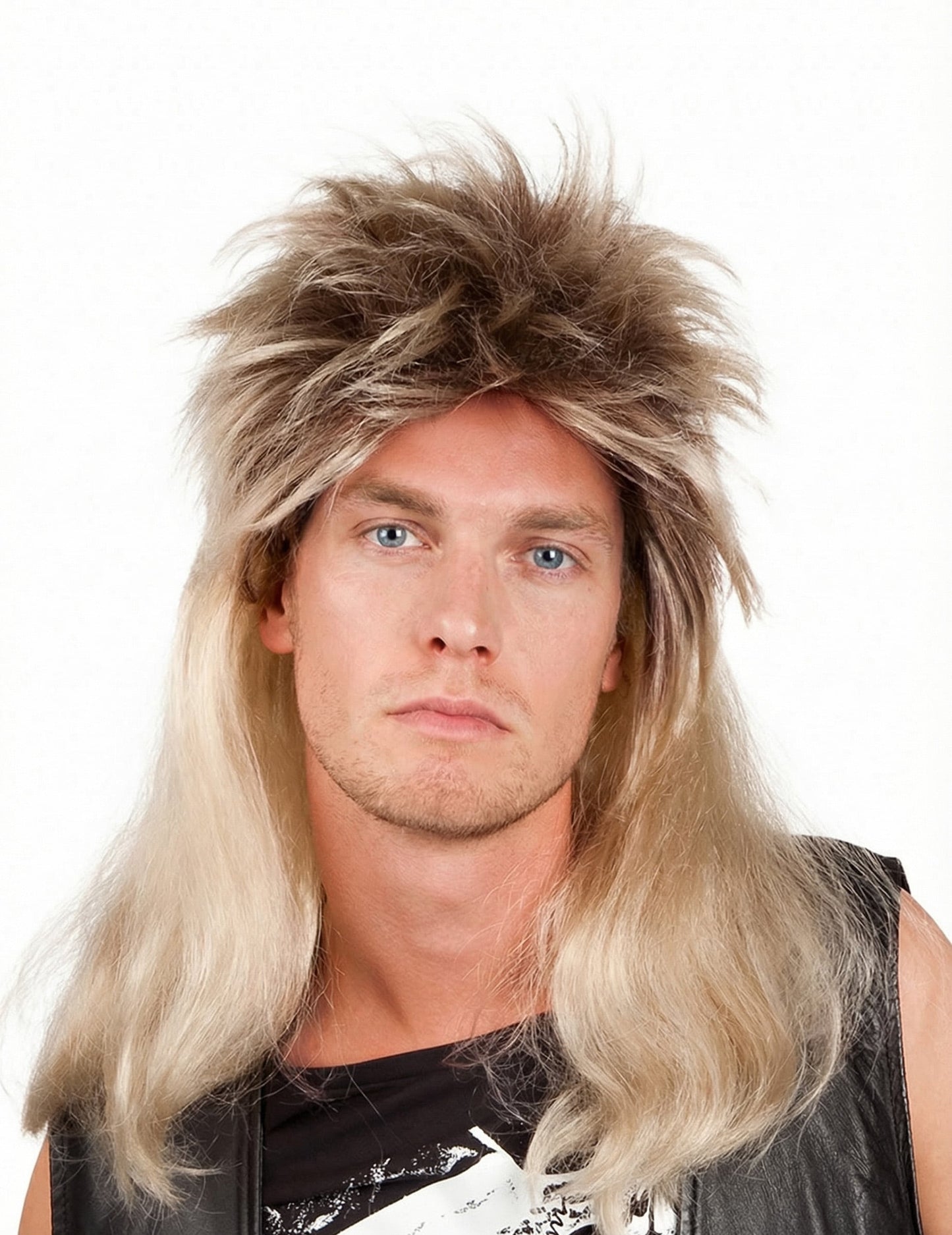 Perruque pop rock pour homme blonde volumineuse style mulet