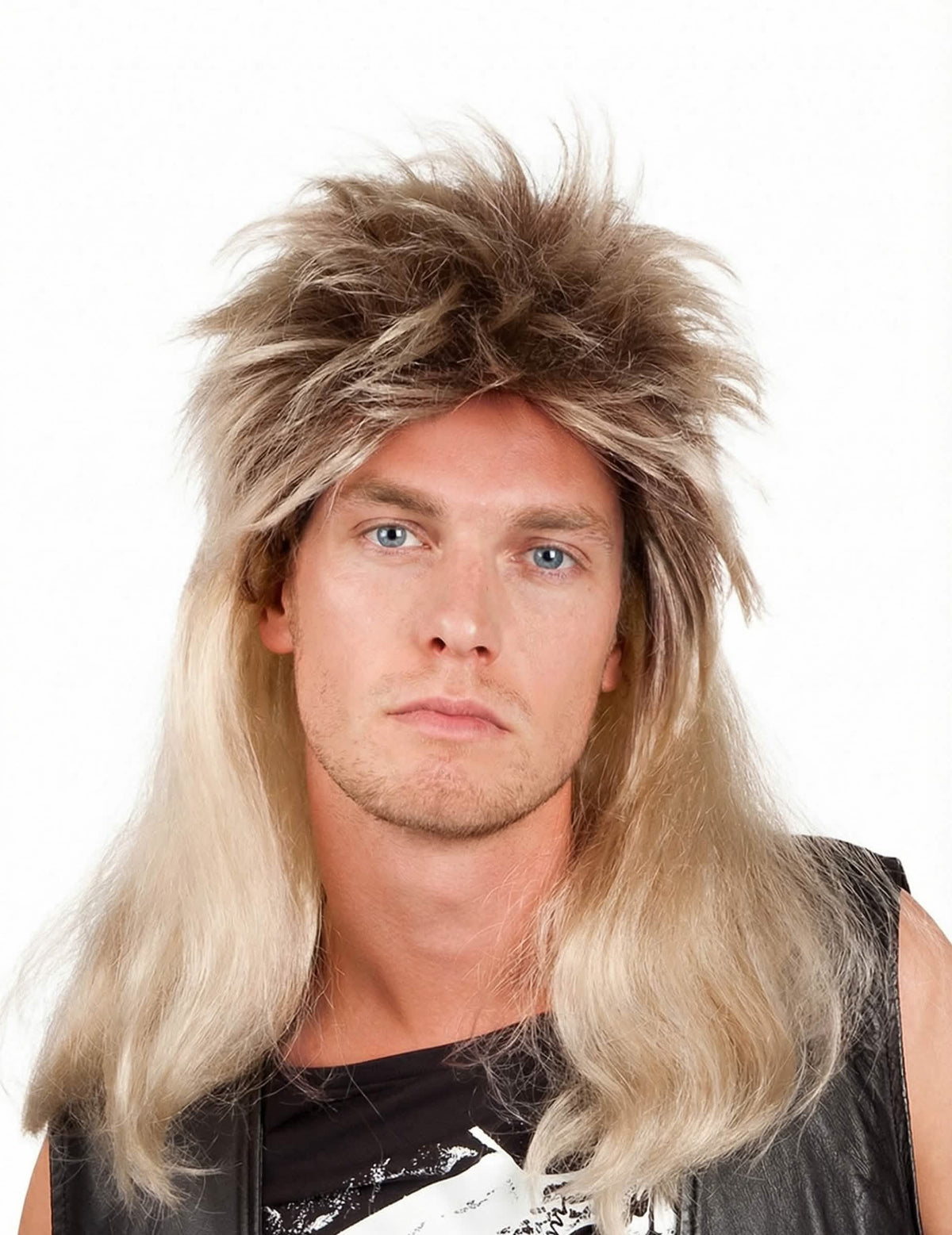 Pop rock parochňa pre muža, blond, objemná, štýl mullet
